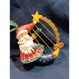 Avon Santa Tune Ornament Harp Moon Christmas Tree Holiday Decor Vintage 1998